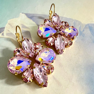 light pink crystal statement flower earrings