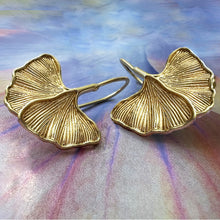Load image into Gallery viewer, golden ginko leaf earrings
