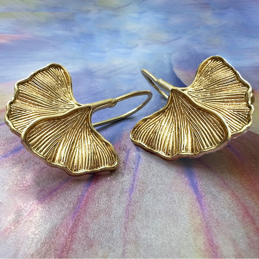 golden ginko leaf earrings