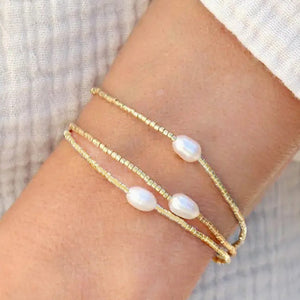 freshwater pearl & miyuki glass stretch bracelet set