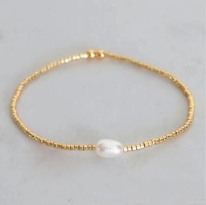 freshwater pearl & miyuki glass stretch bracelet set