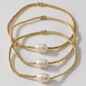 freshwater pearl & miyuki glass stretch bracelet set