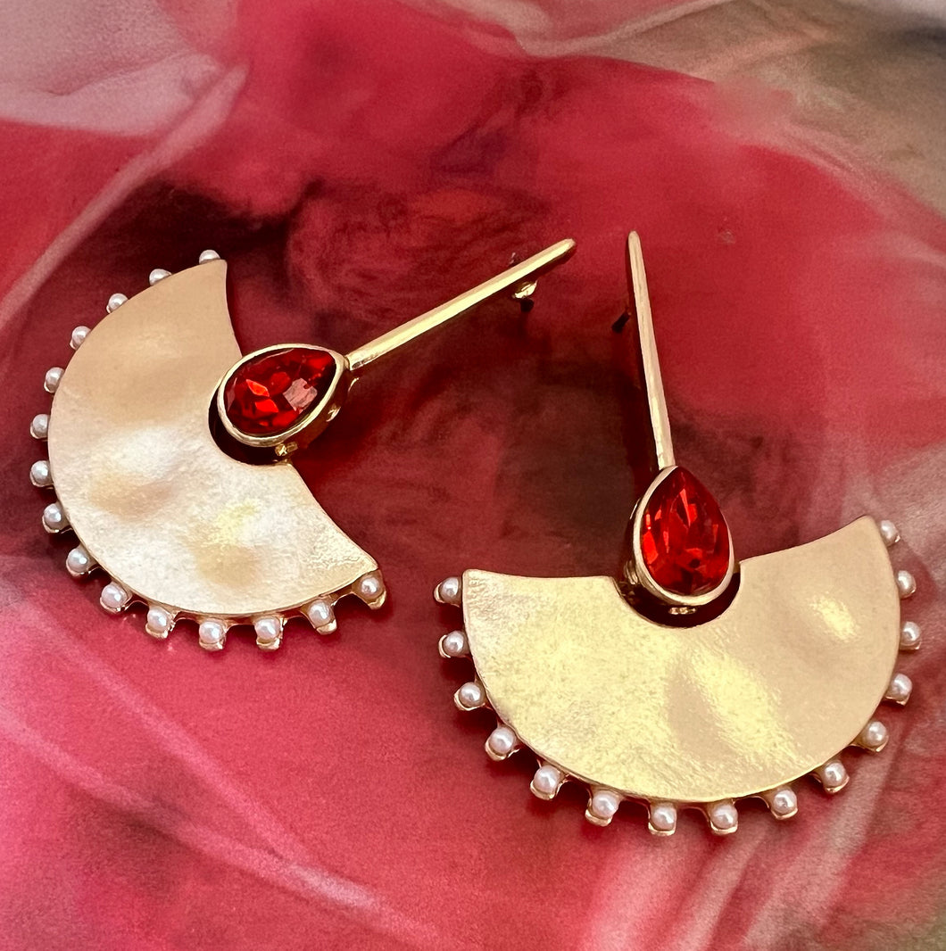 ruby crystal & pearl elegant fan drop