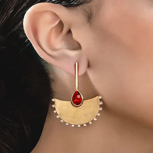 ruby crystal & pearl elegant fan drop