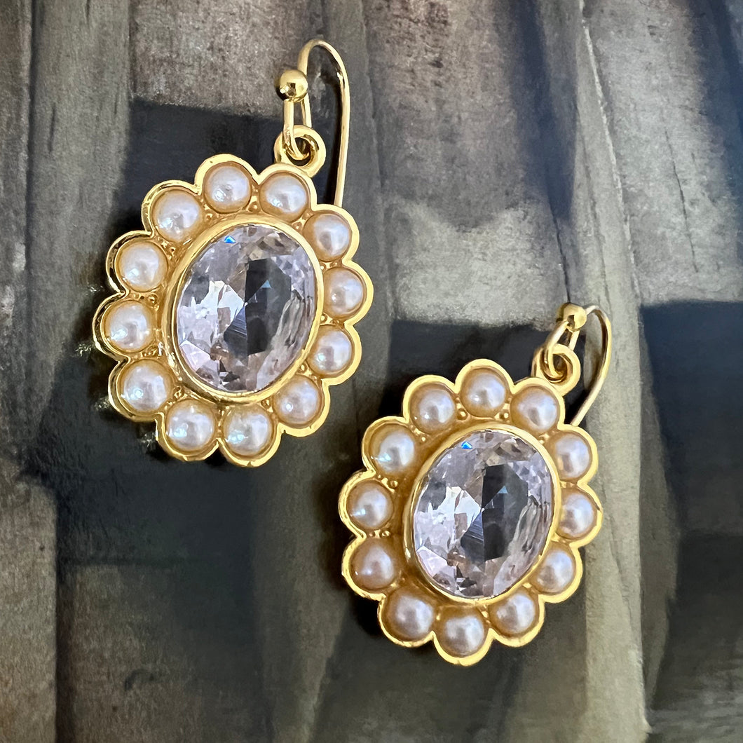 oval crystal & pearl earrings