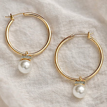 Load image into Gallery viewer, pearl hoops with a pave twist
