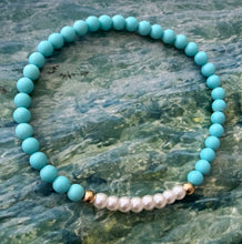 Load image into Gallery viewer, freshwater pearl &amp; turquoise bracelet

