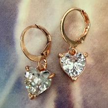 Load image into Gallery viewer, crystal rose gold heart hoops
