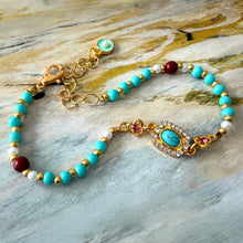Load image into Gallery viewer, boho turquoise &amp; pearl beaded bracelet
