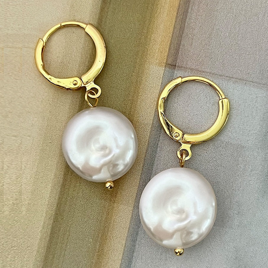 mini coin pearl hoop earring
